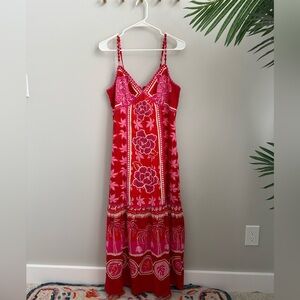 Caroline Constas Red and White Ruffled Tiered Maxi Dress